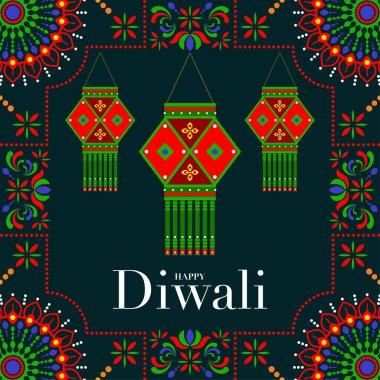Mutlu Diwali, Deepavali ya da Hint festivali Düz Tasarım Kutlaması.