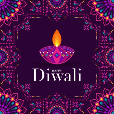 Mutlu Diwali, Deepavali ya da Hint festivali Düz Tasarım Kutlaması.
