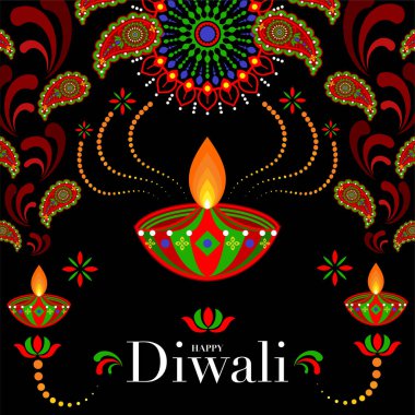 Mutlu Diwali, Deepavali ya da Hint festivali Düz Tasarım Kutlaması.