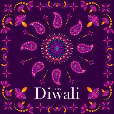Mutlu Diwali, Deepavali ya da Hint festivali Düz Tasarım Kutlaması.