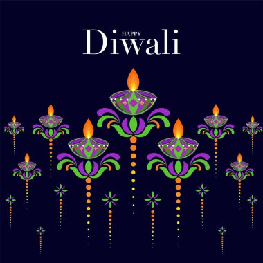 Mutlu Diwali, Deepavali ya da Hint festivali Düz Tasarım Kutlaması.