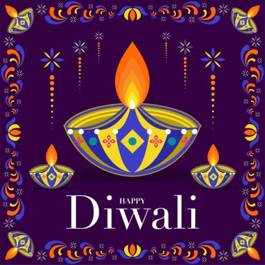 Mutlu Diwali, Deepavali ya da Hint festivali Düz Tasarım Kutlaması.