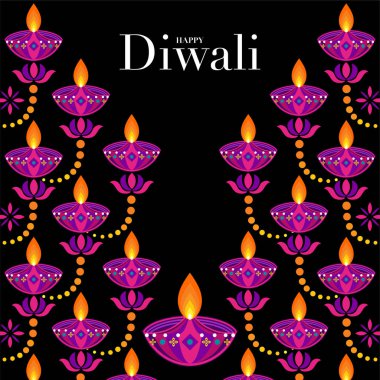 Mutlu Diwali, Deepavali ya da Hint festivali Düz Tasarım Kutlaması.