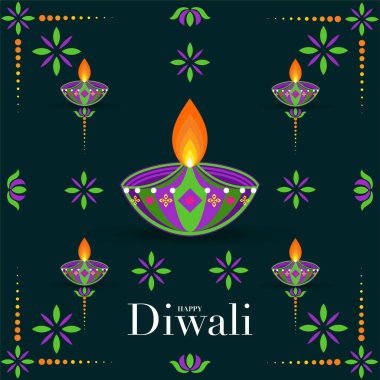 Mutlu Diwali, Deepavali ya da Hint festivali Düz Tasarım Kutlaması.