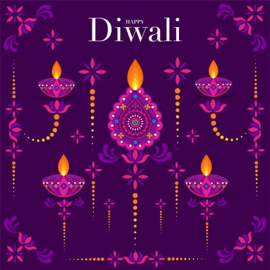 Mutlu Diwali, Deepavali ya da Hint festivali Düz Tasarım Kutlaması.