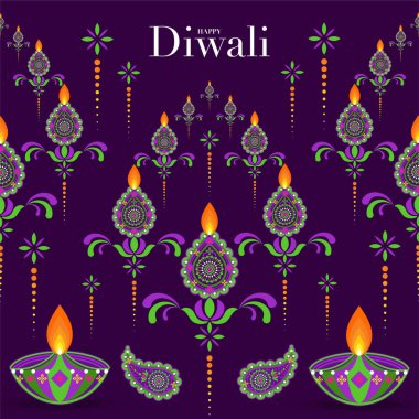 Mutlu Diwali, Deepavali ya da Hint festivali Düz Tasarım Kutlaması.