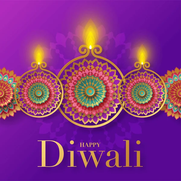 Mutlu Diwali, Deepavali ya da Hint festivali Düz Tasarım Kutlaması.