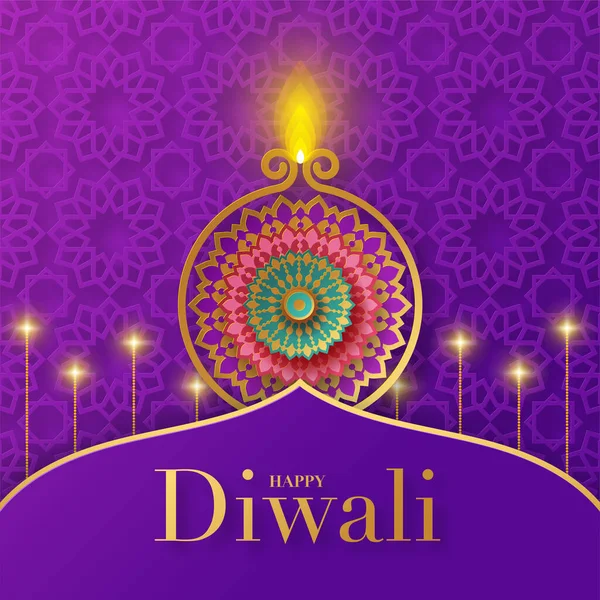 Mutlu Diwali, Deepavali ya da Hint festivali Düz Tasarım Kutlaması.