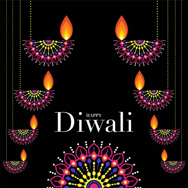 Feliz Diwali Deepavali Dipavali Festival Indiano Celebração Design Plano — Vetor de Stock