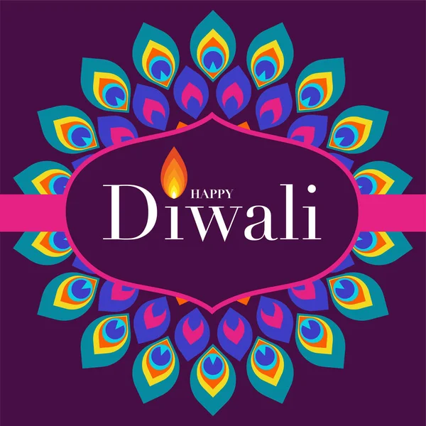 Happy Diwali Deepavali Dipavali Festival Indiano Celebrazione Design Piatto — Vettoriale Stock