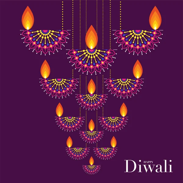 Mutlu Diwali, Deepavali ya da Hint festivali Düz Tasarım Kutlaması.