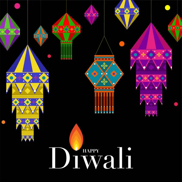 Mutlu Diwali, Deepavali ya da Hint festivali Düz Tasarım Kutlaması.