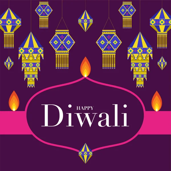 Happy Diwali Deepavali Dipavali Festival Indiano Celebrazione Design Piatto — Vettoriale Stock