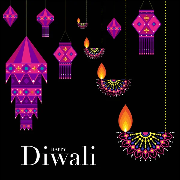 Mutlu Diwali, Deepavali ya da Hint festivali Düz Tasarım Kutlaması.