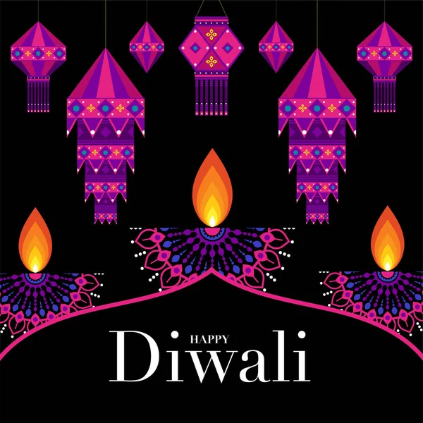 Mutlu Diwali, Deepavali ya da Hint festivali Düz Tasarım Kutlaması.