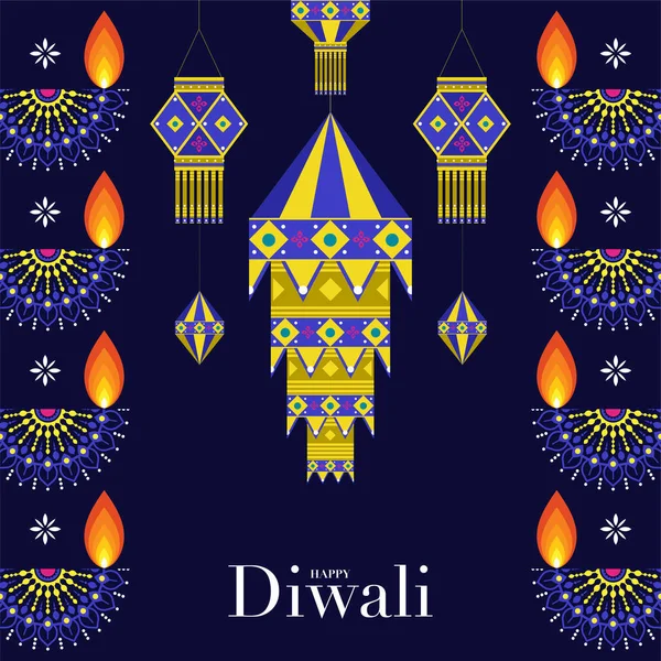 Mutlu Diwali, Deepavali ya da Hint festivali Düz Tasarım Kutlaması.