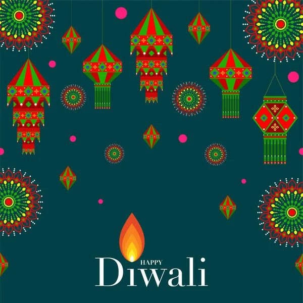 Mutlu Diwali, Deepavali ya da Hint festivali Düz Tasarım Kutlaması.