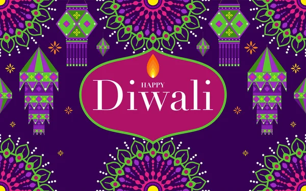 Mutlu Diwali Deepavali Hint Festivali Düz Tasarım Kutlaması — Stok Vektör