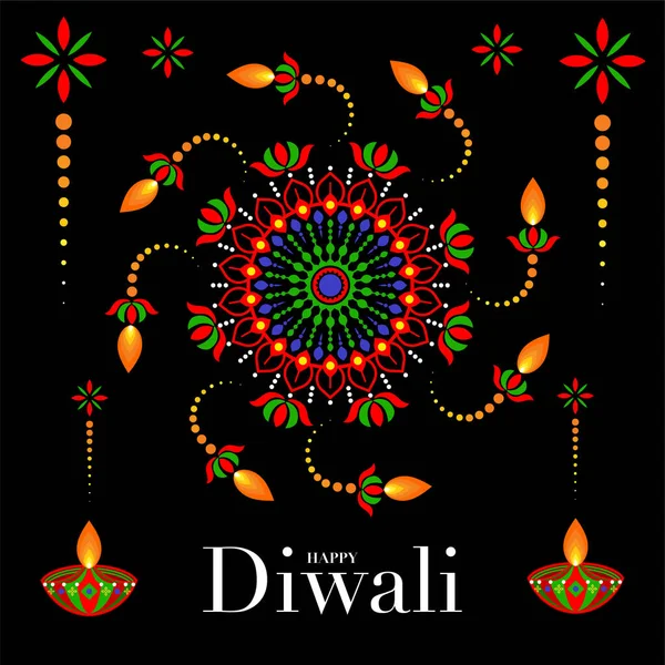 Happy Diwali Deepavali Dipavali Indian Festival Celebration Flat Design — Stock Vector