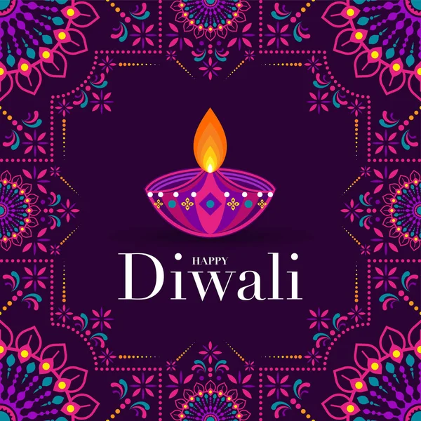 Happy Diwali Deepavali Dipavali Indian Festival Celebration Flat Design — Stock Vector