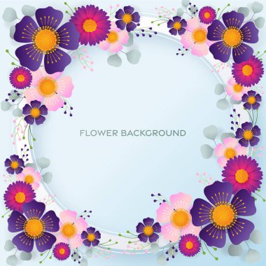 Düğün davetiyesi çiçek kartı. Dekor için kağıt kesilmiş çiçekler, gerçekçi etki. Parlak tatil tasarımı. Çiçekli kağıt kesimiyle.