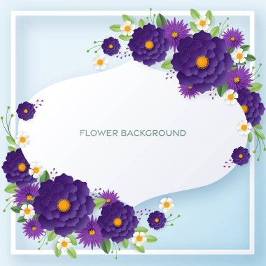 Düğün davetiyesi çiçek kartı. Dekor için kağıt kesilmiş çiçekler, gerçekçi etki. Parlak tatil tasarımı. Çiçekli kağıt kesimiyle.