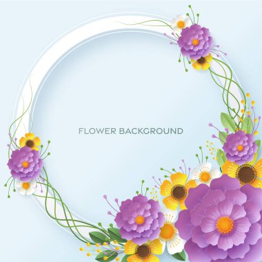 Düğün davetiyesi çiçek kartı. Dekor için kağıt kesilmiş çiçekler, gerçekçi etki. Parlak tatil tasarımı. Çiçekli kağıt kesimiyle.