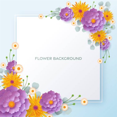 Düğün davetiyesi çiçek kartı. Dekor için kağıt kesilmiş çiçekler, gerçekçi etki. Parlak tatil tasarımı. Çiçekli kağıt kesimiyle.