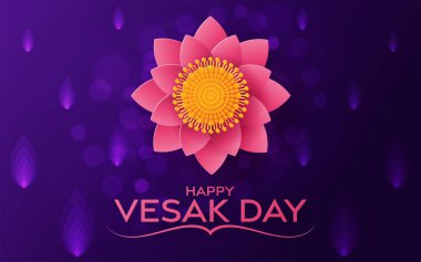 Lotus Çiçekleri Düz Tasarımlı Mutlu Vesak Günü Dilekleri Kartları.
