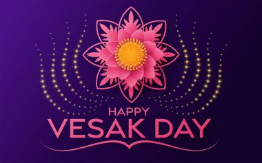 Lotus Çiçekleri Düz Tasarımlı Mutlu Vesak Günü Dilekleri Kartları.