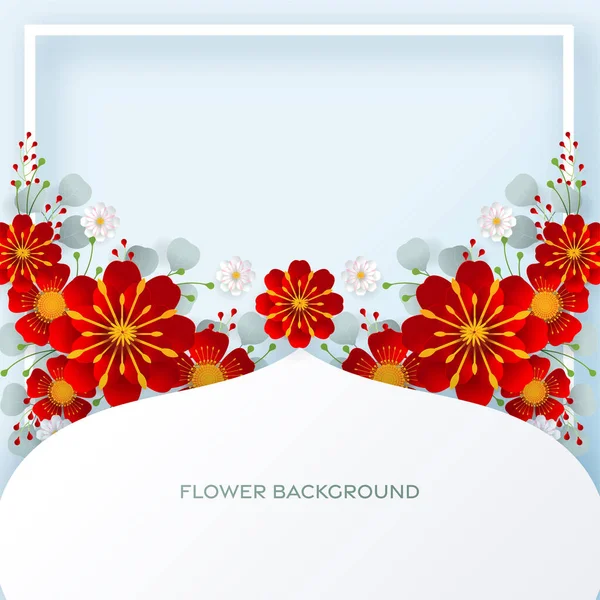 ウェディング招待フラワーカード 現実的な効果のための紙の切り花 明るい休日のデザイン 切り花紙で — ストックベクタ