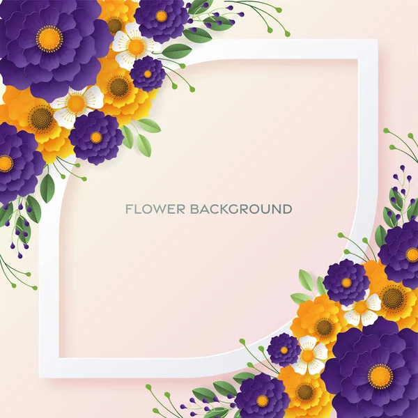 Tarjeta Floral Invitación Boda Papel Flores Cortadas Para Decoración Efecto — Vector de stock
