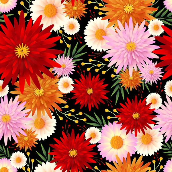 Nahtlose Florale Muster Mit Bunten Blumen Und Blättern Auf Dem — Stockvektor