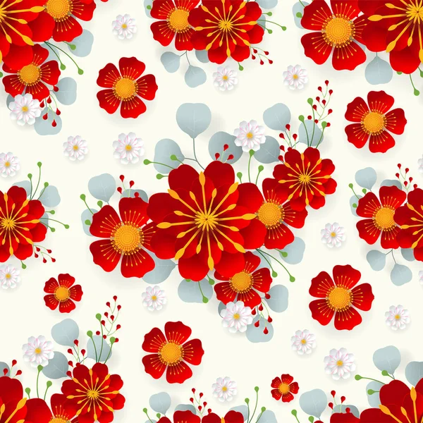 Patrón Floral Sin Costuras Con Flores Hojas Colores Fondo — Vector de stock