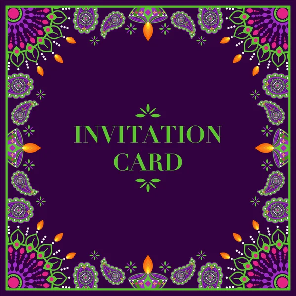 Plantilla Tarjeta Invitación Boda India Con Patrón India — Vector de stock