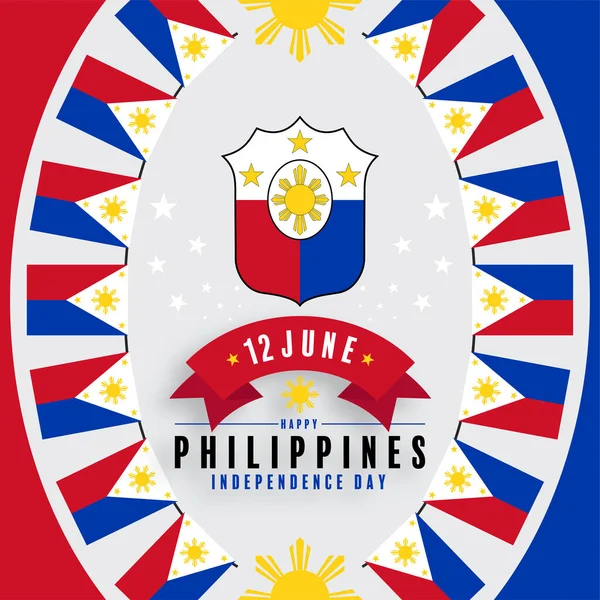 Día Independencia Filipinas Con Bandera Filipinas Azul Rojo — Vector de stock