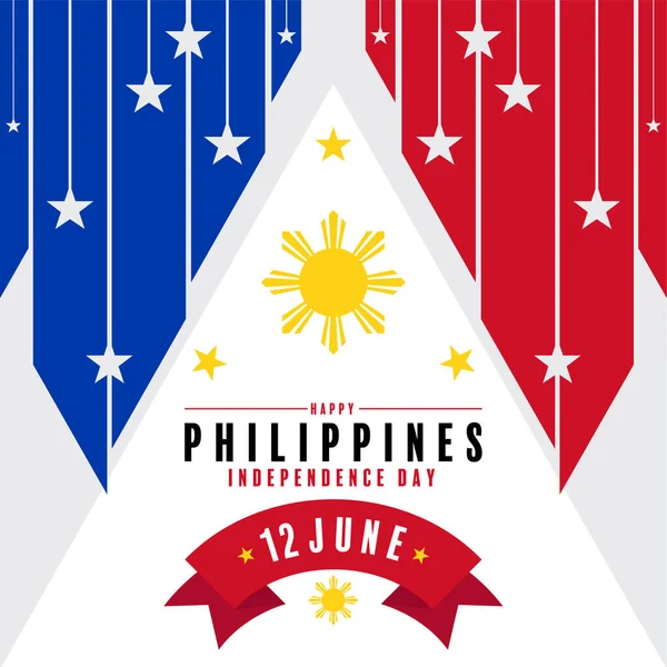 Día Independencia Filipinas Con Bandera Filipinas Azul Rojo — Vector de stock