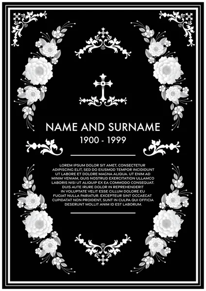 Memorial Funeral Templates Cartão Com Flores Corte Papel — Vetor de Stock
