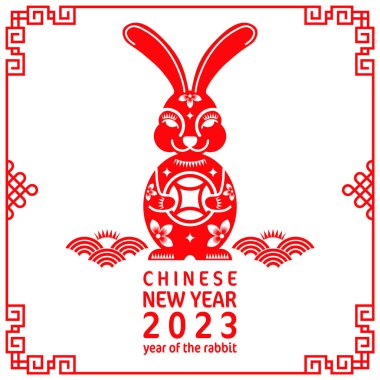 Mutlu Çin Yeni Yılı 2023 tavşan burcunun renkli arka planı. Tercümesi: mutlu yıllar.)