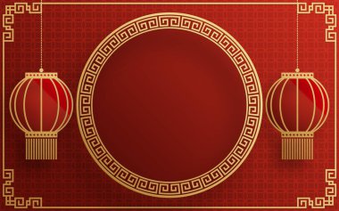Çince çerçeve arka plan kırmızı ve Asyalı elementlerle altın rengi.