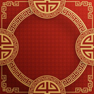 Çince çerçeve arka plan kırmızı ve Asyalı elementlerle altın rengi.