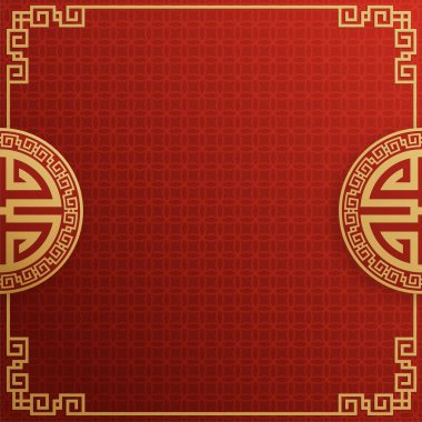 Çince çerçeve arka plan kırmızı ve Asyalı elementlerle altın rengi.