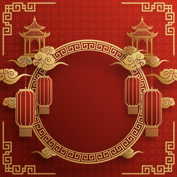 Chinese Frame Background Red Gold Color Asian Elements — стоковый вектор