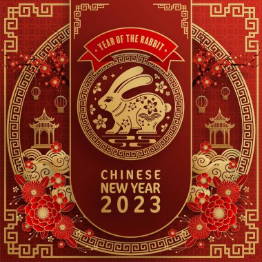 Mutlu Çin Yeni Yılı 2023 Tavşan Zodyak 'ı Renkli Arka plan. 