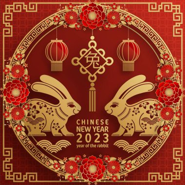Mutlu Çin Yeni Yılı 2023 Tavşan Zodyak 'ı Renkli Arka plan. 