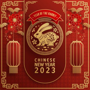 Mutlu Çin Yeni Yılı 2023 Tavşan Zodyak 'ı Renkli Arka plan. 