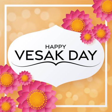 Lotus Çiçekleri Düz Tasarımlı Mutlu Vesak Günü Dilekleri Kartları.