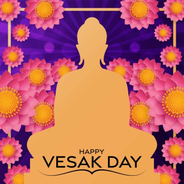 Lotus Çiçekleri Düz Tasarımlı Mutlu Vesak Günü Dilekleri Kartları.
