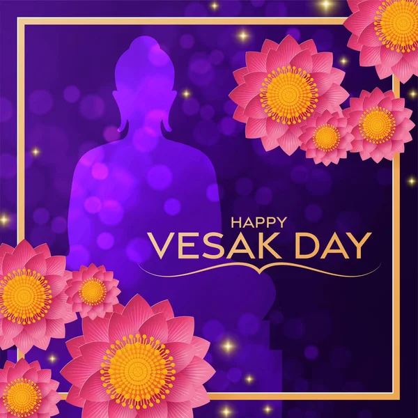 Lotus Çiçekleri Düz Tasarımlı Mutlu Vesak Günü Dilekleri Kartları.