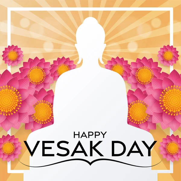 Lotus Çiçekleri Düz Tasarımlı Mutlu Vesak Günü Dilekleri Kartları.